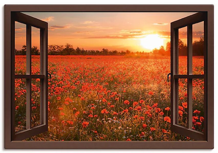 Artland Leinwandbild »Fensterblick Mohnblumenfeld - braun« Blumen 1 Stk. tl günstig online kaufen