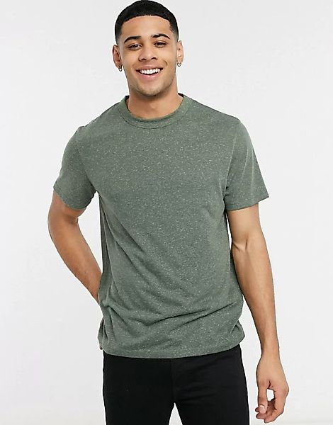 ASOS DESIGN – T-Shirt aus Leinen-Mix in Khaki-Grün günstig online kaufen