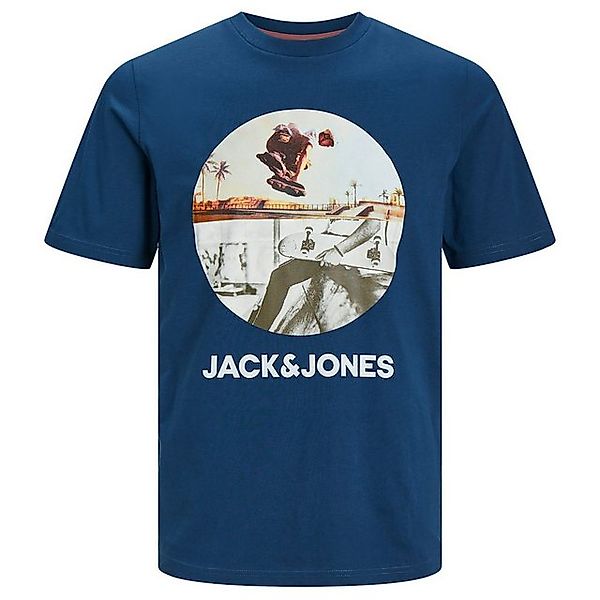 Jack & Jones Rundhalsshirt Große Größen Herren T-Shirt rauchblau Fotoprint günstig online kaufen