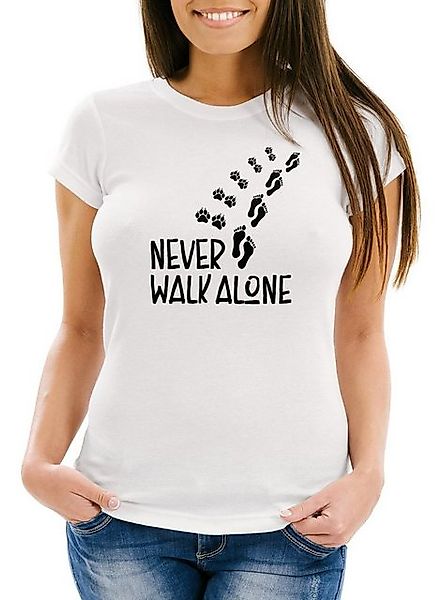 MoonWorks Print-Shirt Damen T-Shirt Never walk alone Hund Pfoten Hundepfote günstig online kaufen