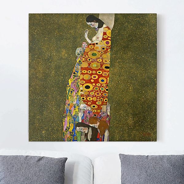 Leinwandbild Kunstdruck - Quadrat Gustav Klimt - Die Hoffnung II günstig online kaufen