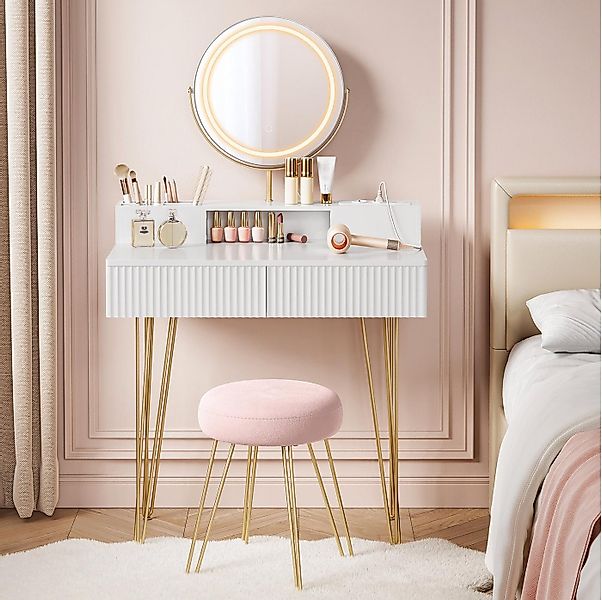 VASAGLE Schminktisch Kosmetiktisch mit Beleuchtung, Steckdosenleiste, Spieg günstig online kaufen