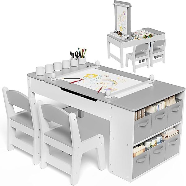 TLGREEN Kindertisch Höhenverstellbarer Kindertisch Set mit 2 Stühlen (Kinde günstig online kaufen