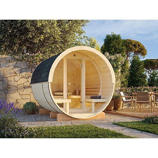 Palmako Sauna Anita mit Glaswand Naturbelassen 220 cm x 250 cm günstig online kaufen