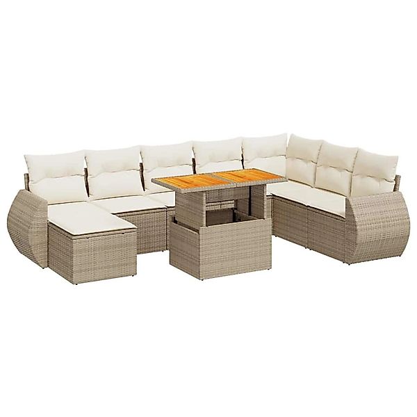 vidaXL 9-Tlg Garten-Sofagarnitur mit Kissen Beige Poly Rattan 3327299 günstig online kaufen