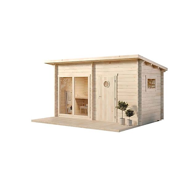 Polhus Gartensauna Kivi Naturbelassen 465 cm x 390 cm Wandstärke 90 mm günstig online kaufen