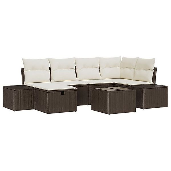 vidaXL Loungesofa 7-teiliges Garten Sofa Set mit Kissen Braun Poly-Rattan, günstig online kaufen