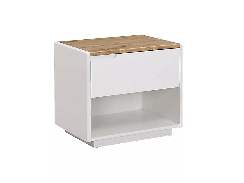 Nachttisch mit 1 Schublade & 1 Ablage - MDF - Weiß lackiert & Eichefarben - günstig online kaufen