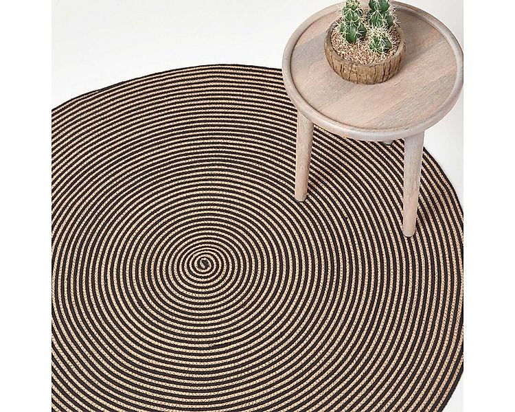 Homescapes Teppich Geflochtener runder Teppich, leinen-schwarz mit Spiral-M günstig online kaufen
