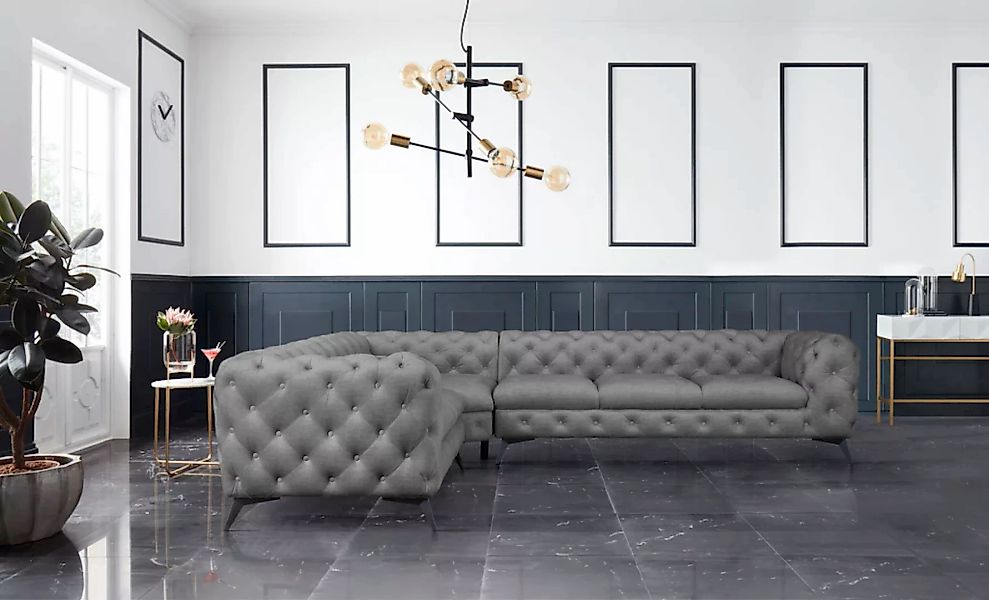 Leonique Chesterfield-Sofa "Ecksofa GLYNIS L-Form mit Wellenunterfederung, günstig online kaufen