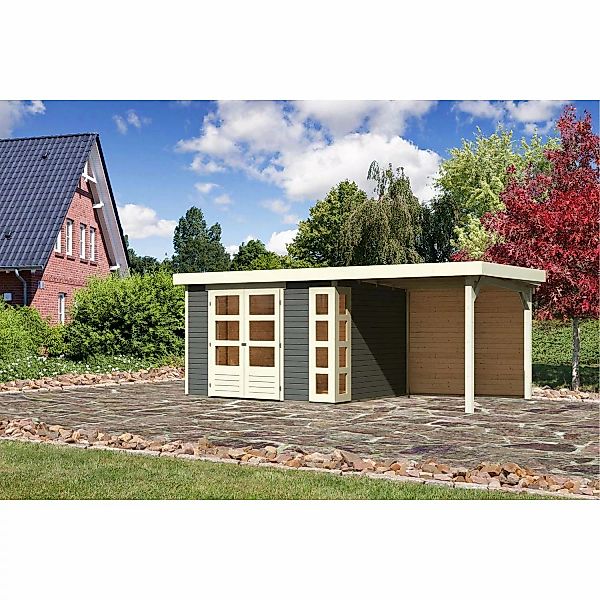 Karibu Holz-Gartenhaus Sölve Terragrau Flachdach Lackiert 298 cm x 242 cm günstig online kaufen