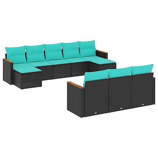 vidaXL 10-Tlg Gartensofa-Set mit Kissen Schwarz Polyrattan 3226414 günstig online kaufen