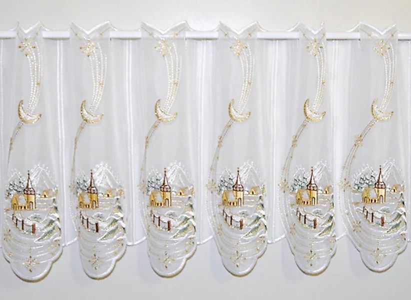 Stickereien Plauen Scheibengardine »Winterlandschaft« Stangendurchzug 1 Stk günstig online kaufen