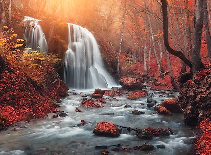 Papermoon Fototapete »Mountain Sunset Waterfall« glatt günstig online kaufen