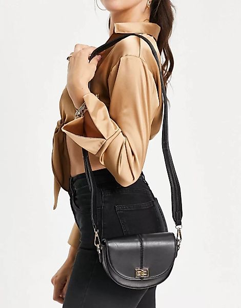 Forever New – Anna – Satteltasche zum Umhängen in Schwarz mit goldfarbener günstig online kaufen