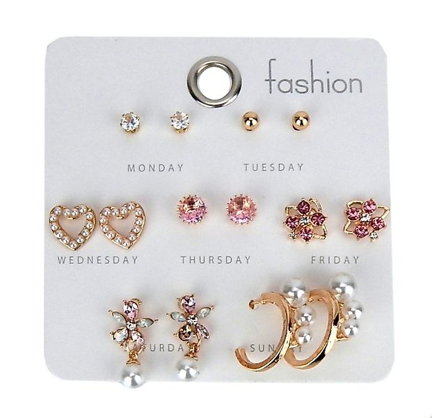 Ella Jonte Ohrstecker-Set, gold weiß rosa 7 Paar Ohrringe mit Perlen und St günstig online kaufen