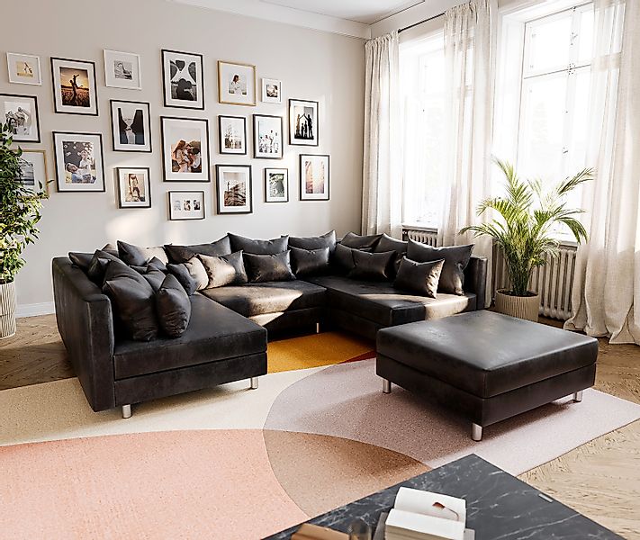 Wohnlandschaft Clovis Anthrazit Antik Optik modular Hocker günstig online kaufen