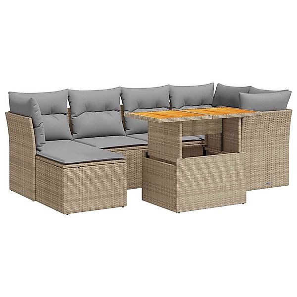 vidaXL 7-Tlg Garten-Sofagarnitur mit Kissen Beige Poly Rattan 3326950 günstig online kaufen