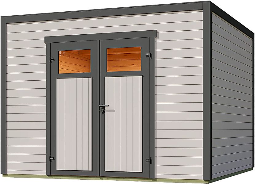 Weka Gartenhaus Batu 3 Flachdach Doppeltür Dark Grey 300 cm x 300 cm günstig online kaufen