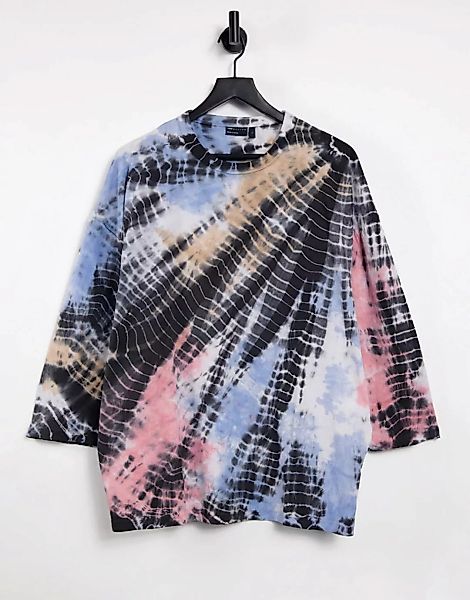 ASOS DESIGN – Oversize-T-Shirt mit 3/4-Ärmeln und Pikee-Batikmuster, Kombit günstig online kaufen