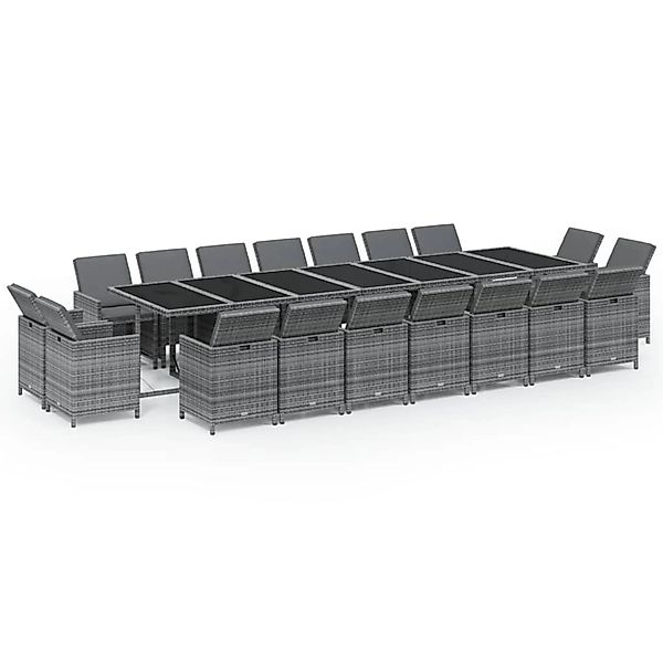 vidaXL 19-Tlg Garten-Essgruppe mit Kissen Poly Rattan Grau 3095645 günstig online kaufen