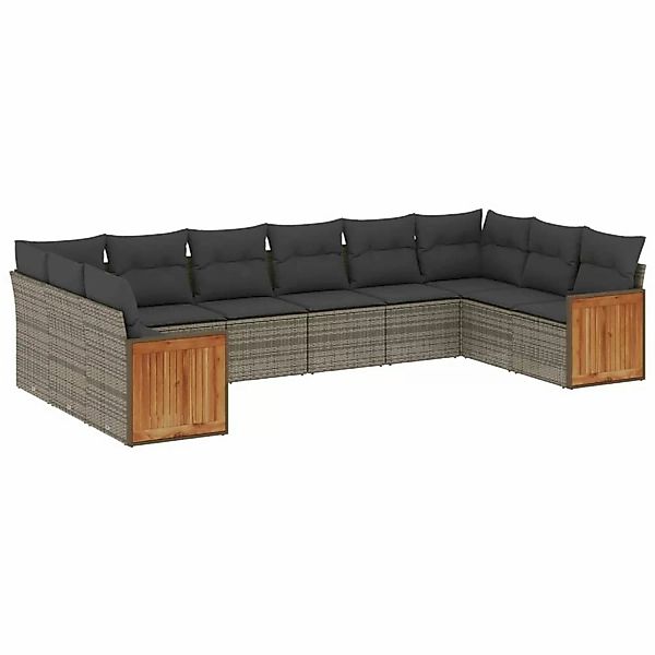 vidaXL 10-Tlg Garten-Sofagarnitur mit Kissen Grau Poly Rattan 3228006 günstig online kaufen