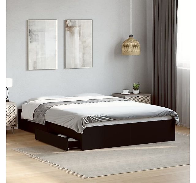vidaXL Bett, Bettgestell mit Schubladen Schwarz 140x200 cm Holzwerkstoff günstig online kaufen