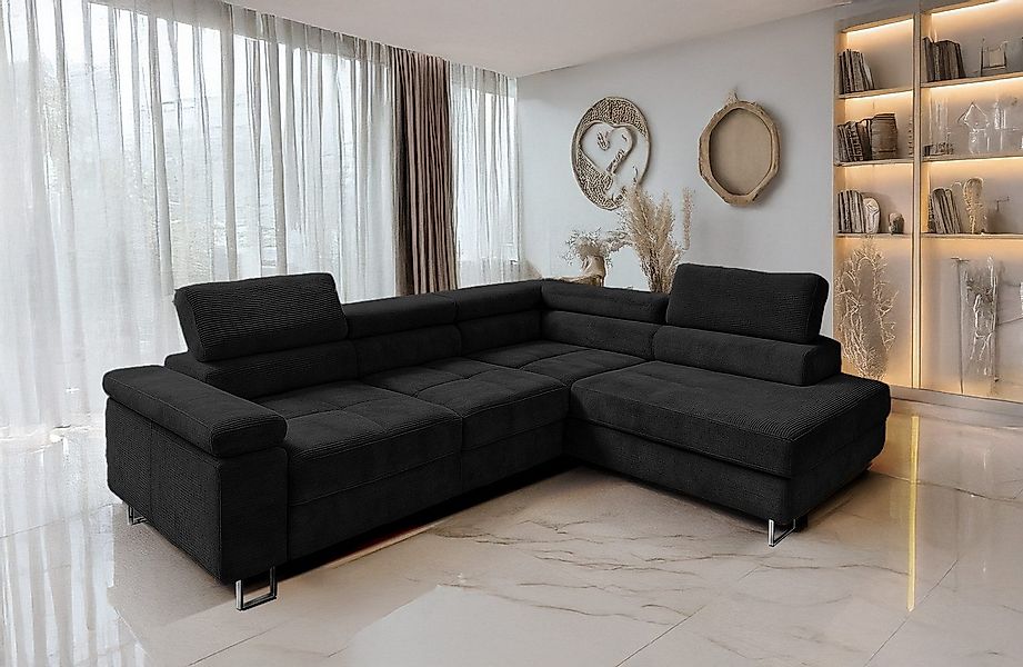 Goldstoff Ecksofa mit Schlaffunktion, Cord Couch günstig online kaufen