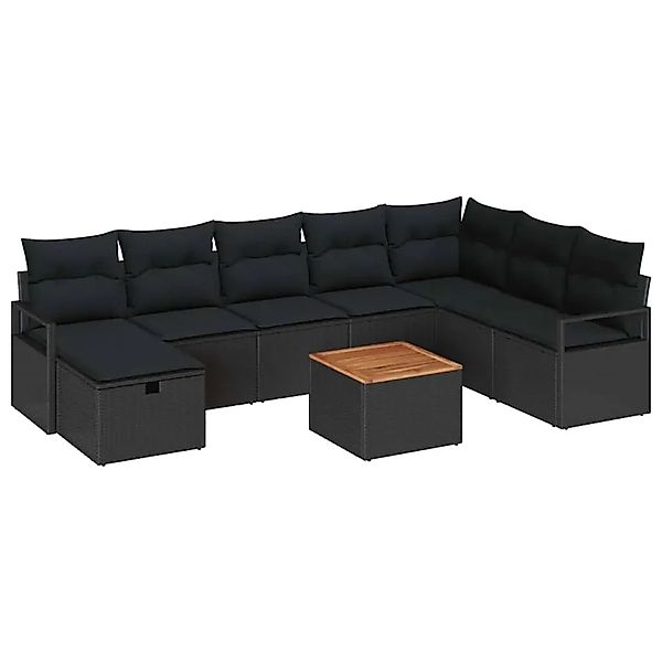 vidaXL Garten-Sofa-Set mit Kissen 9-Tlg Schwarz Poly Rattan 3359555 günstig online kaufen