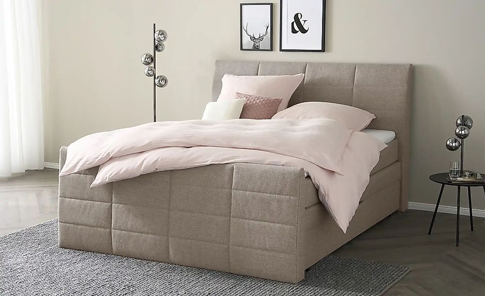 Boxspringbett mit Bettkasten und Topper Baron ¦ beige ¦ Maße (cm): B: 168 H günstig online kaufen