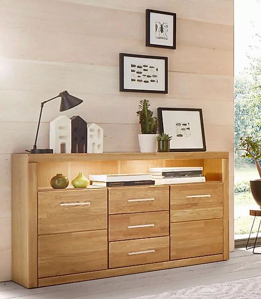 Home affaire Sideboard "Ribe,130cm breit,80cm hoch, 6 Fächer", Holz massiv, günstig online kaufen