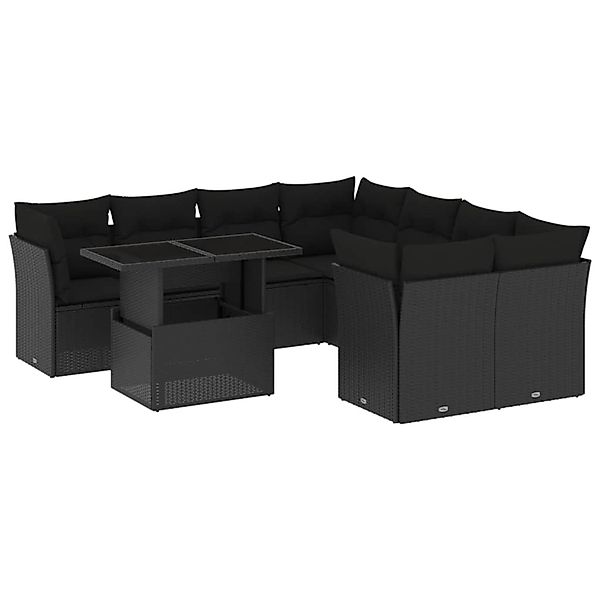 vidaXL 9-Tlg Garten-Sofagarnitur mit Kissen Schwarz Poly Rattan 3266425 günstig online kaufen