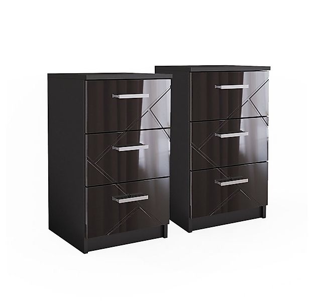 Vicco Nachtschrank Irma, Schwarz Hochglanz, 37.6 x 66 cm 2er Set günstig online kaufen