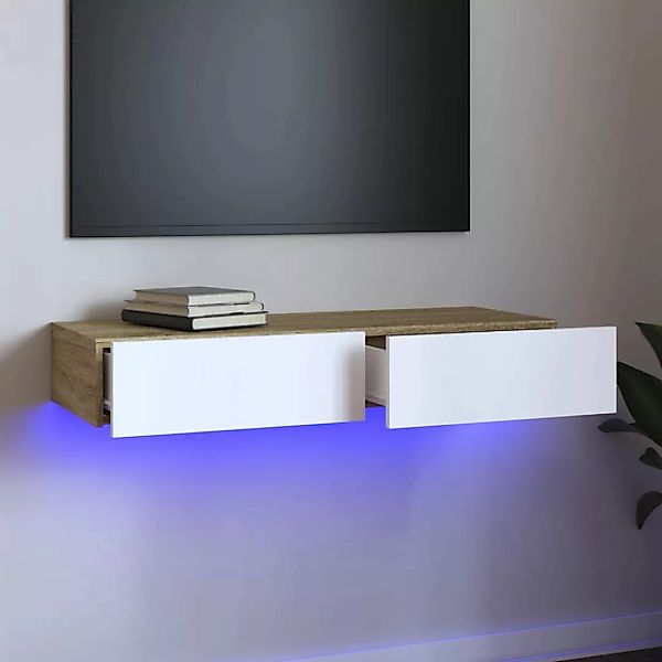 Vidaxl Tv-schrank Mit Led-leuchten Weiß Und Sonoma-eiche 90x35x15,5 Cm günstig online kaufen