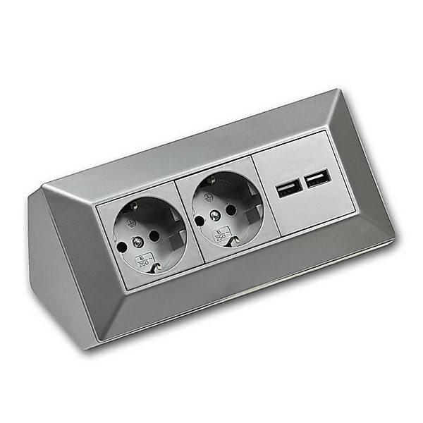 ChiliTec 2-Fach Steckdosenblock 2xUSB A Silber 250V 16A günstig online kaufen
