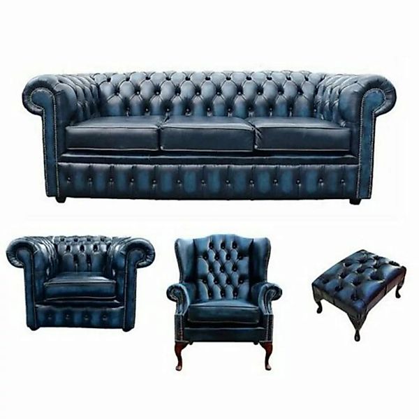 JVmoebel Sofa Luxus große blaue Couchgarnitur 3+1 Sitzer + Ohrensessel + Ho günstig online kaufen