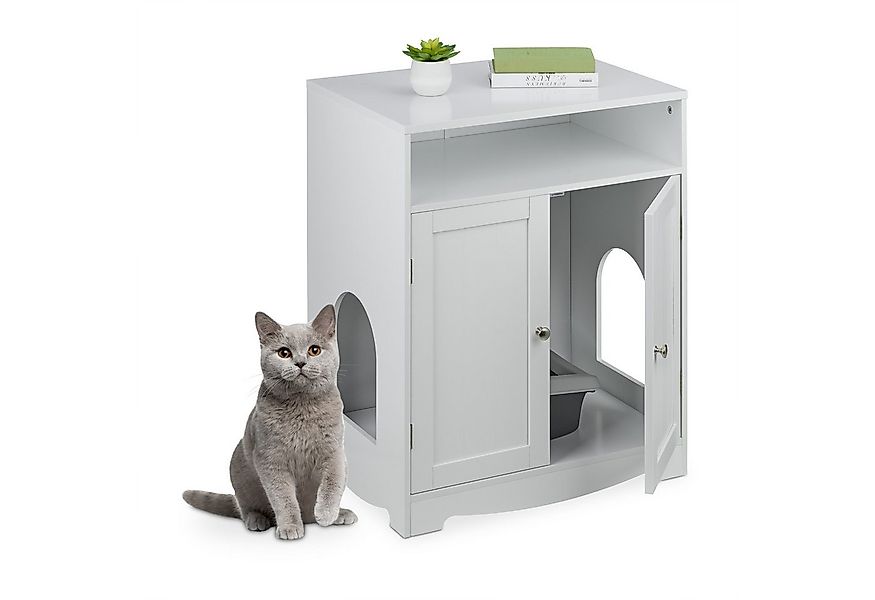 relaxdays Tierhaus Weißer Katzenschrank für Katzenklo günstig online kaufen