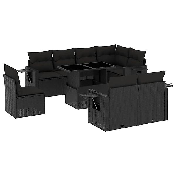 vidaXL 9-Tlg Garten-Sofagarnitur mit Kissen Schwarz Poly Rattan 3268035 günstig online kaufen