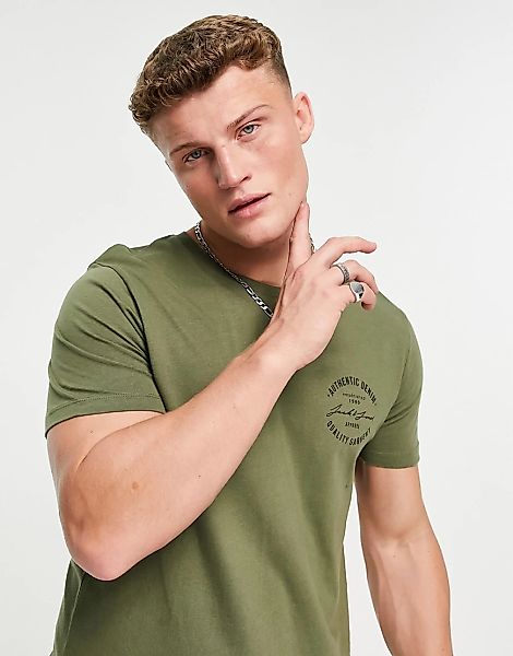 Jack & Jones Originals – T-Shirt in Khaki mit Logo-Grün günstig online kaufen