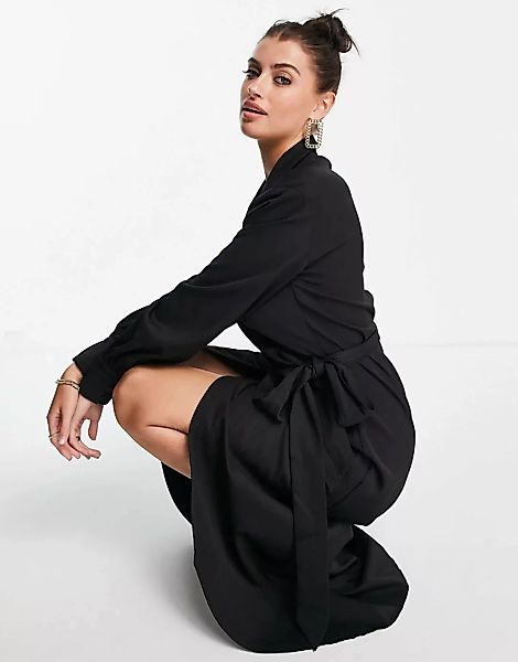Pretty Lavish – Midaxi-Hemdkleid aus Webstoff in Schwarz mit Kragen günstig online kaufen