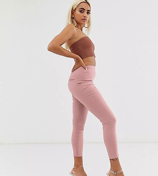 ASOS DESIGN Petite – Enge Hose mit hoher Taille in Blush-Rosa günstig online kaufen