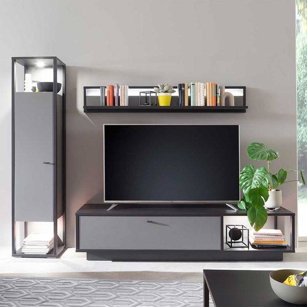 Dreiteilige Wohnwand in Grau 178 cm hoch 50 cm tief (dreiteilig) günstig online kaufen