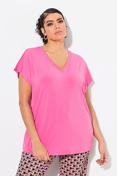 Ulla Popken Longtop T-Shirt Oversized Glitzer-V-Ausschnitt günstig online kaufen