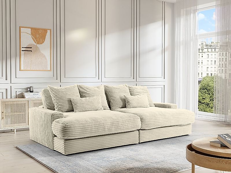 Sofa 4-Sitzer - tiefe Komfortsitzfläche - grob gerippter Cord - Beige - CAL günstig online kaufen