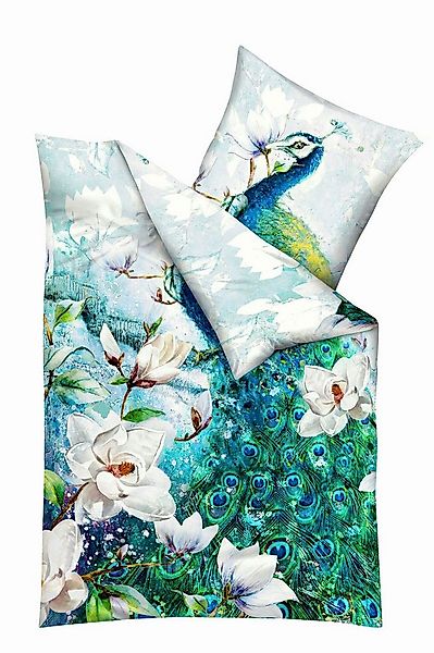 Kaeppel Wendebettwäsche 135x200cm Pfau Blau Grün Kaeppel, Mako-Satin, 2 tei günstig online kaufen