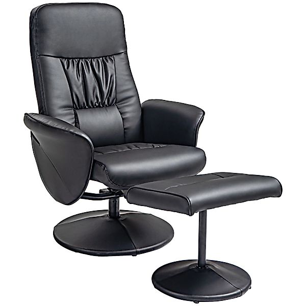 HOMCOM Relaxsessel mit Hocker Liegefunktion Drehbar Kunstleder Schwarz günstig online kaufen