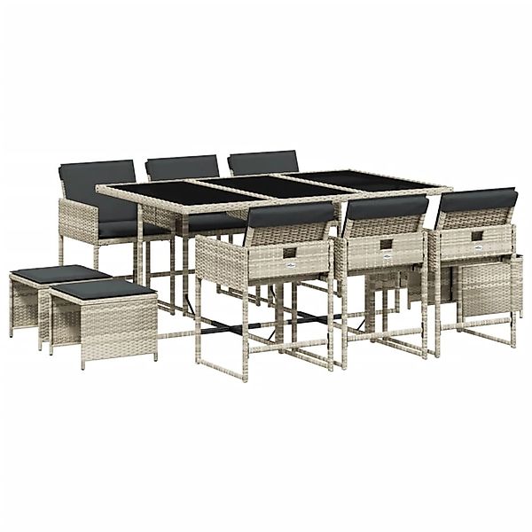 vidaXL 11-Tlg Garten-Essgruppe mit Kissen Hellgrau Poly Rattan 3211331 günstig online kaufen