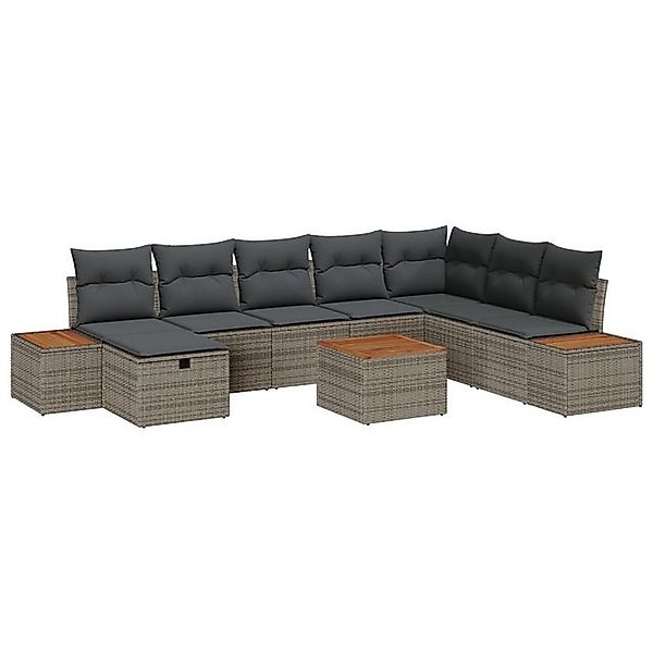 vidaXL Loungesofa 9 teiliges Garten Sofa Set mit Kissen Grau Poly Rattan, 9 günstig online kaufen
