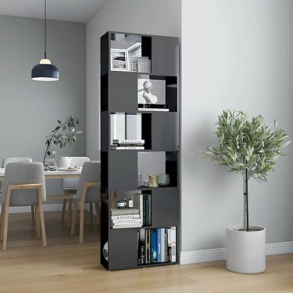 Bücherregal Raumteiler Hochglanz-grau 60x24x186 Cm günstig online kaufen