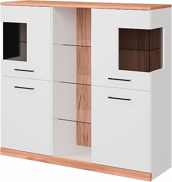 Home affaire Highboard "Ribe,120cm breit,112cm hoch,Oberplatte massiv,12 Fä günstig online kaufen